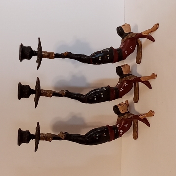 Other - VINTAGE 3 Piece Hand Painted Asian Chinese Acrobat Cast Iron Candlesticks/Holder